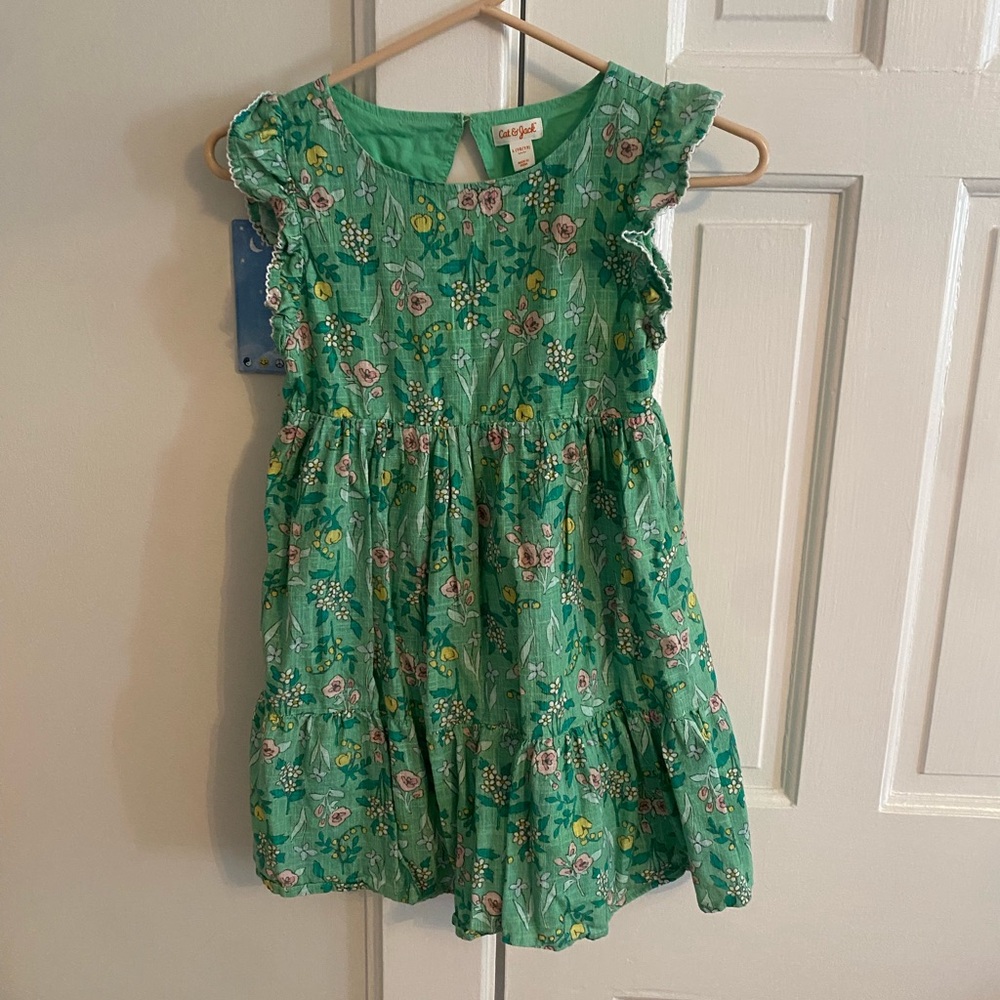 Cat & Jack Green Floral Kids Dress